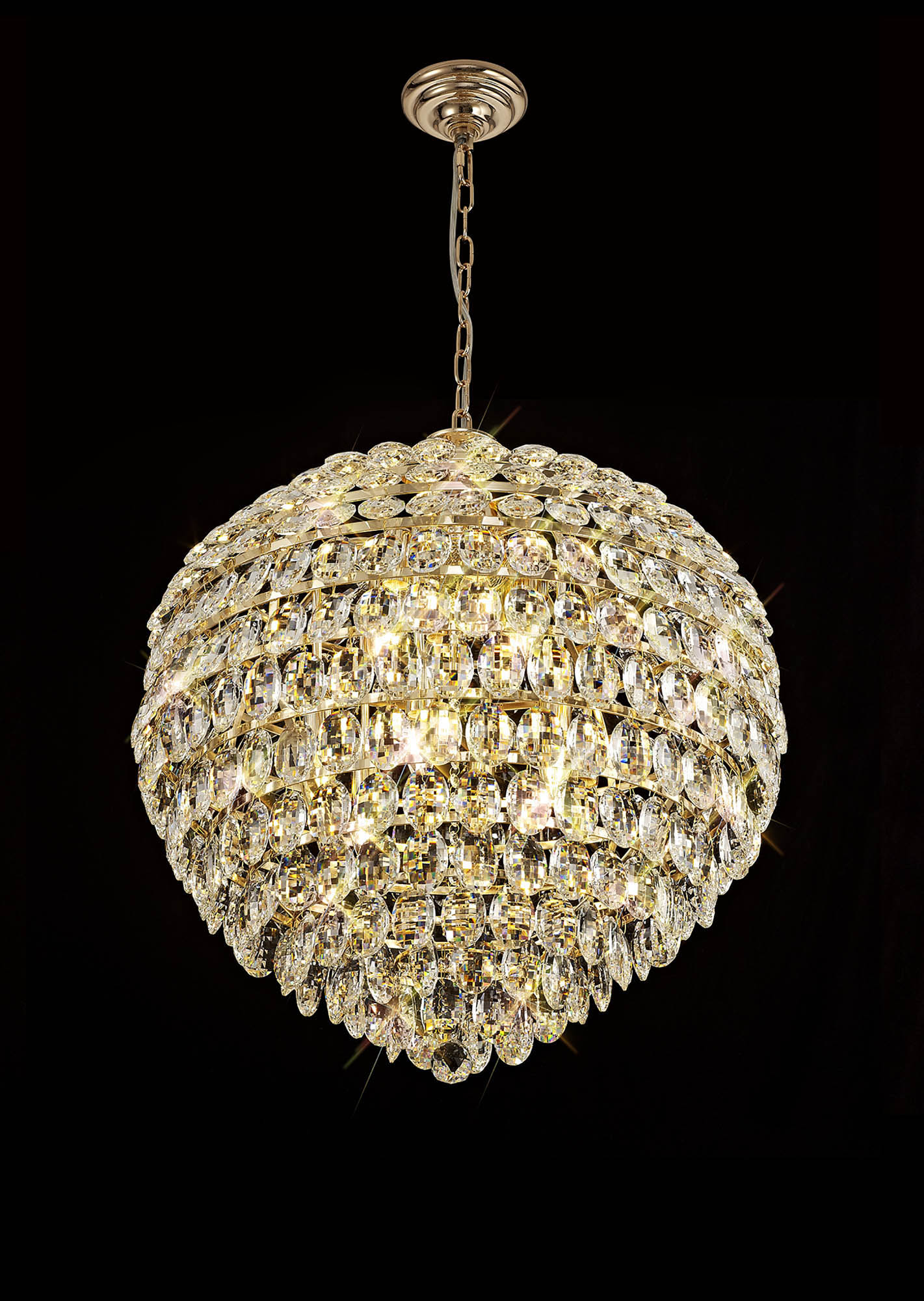 Coniston French Gold Crystal Ceiling Lights Diyas Spherical Crystal Fittings